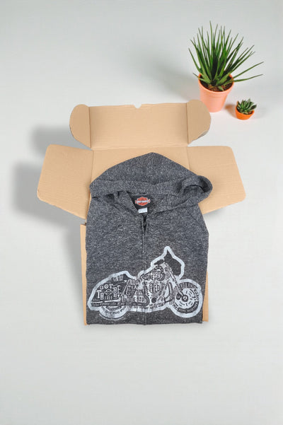 Felpa con cappuccio e zip grafica Harley-Davidson vintage grigio scuro | Felpa da motociclista Y2K