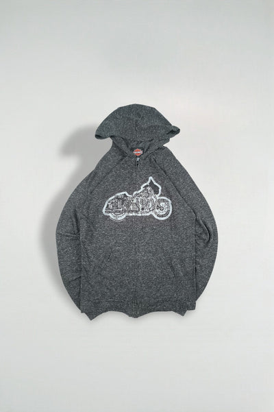 Felpa con cappuccio e zip grafica Harley-Davidson vintage grigio scuro | Felpa da motociclista Y2K