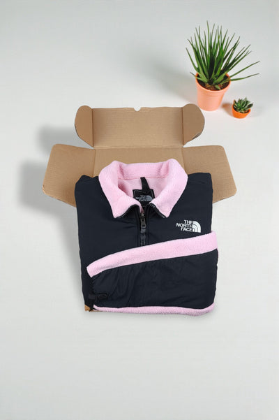 Giacca in pile Polartec Denali The North Face Vintage per ragazze, rosa e nera | Abbigliamento outdoor Y2K