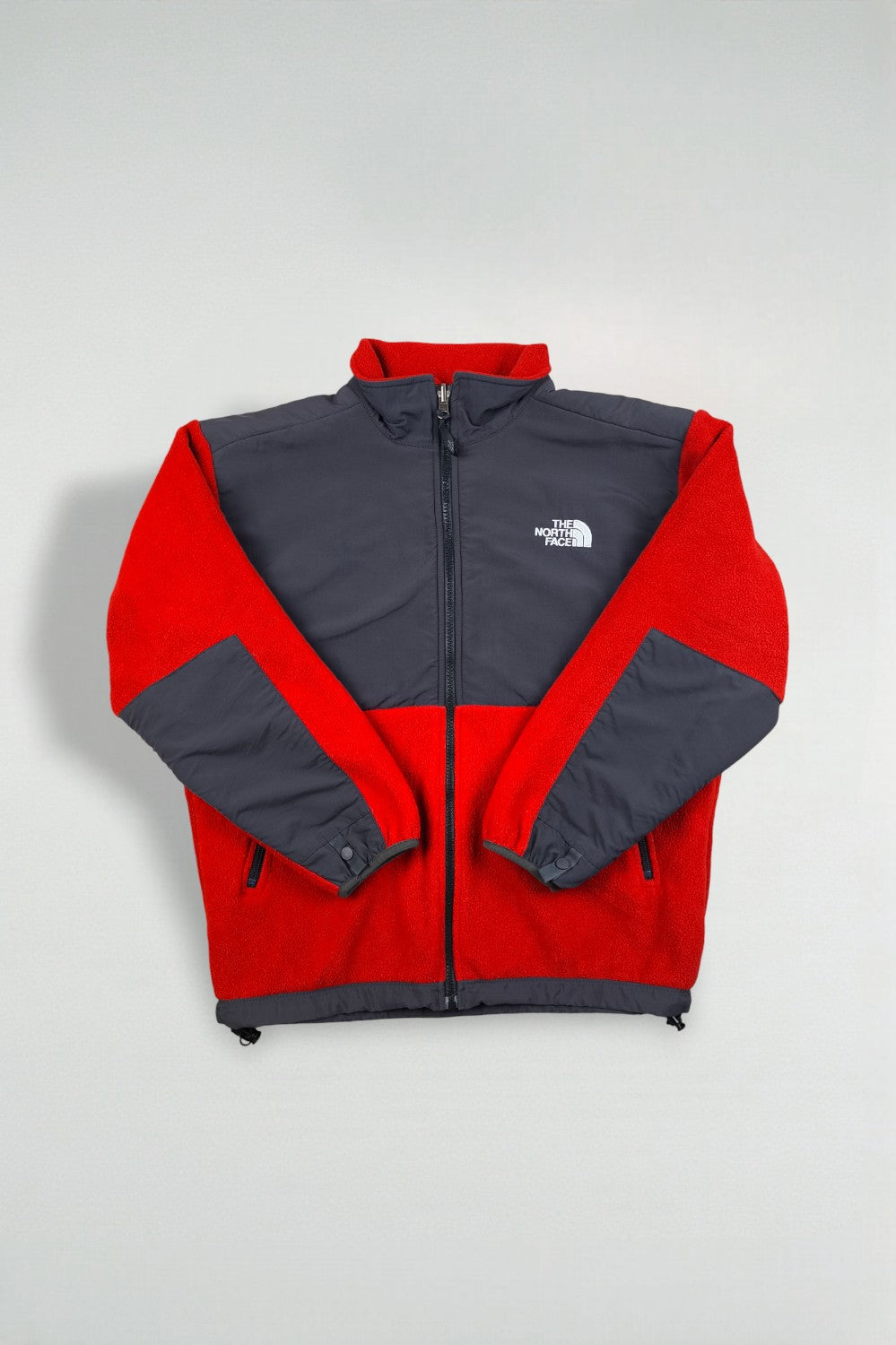 Giacca in pile vintage The North Face rossa/grigio scuro | Giacca da esterno con cerniera completa per ragazzi
