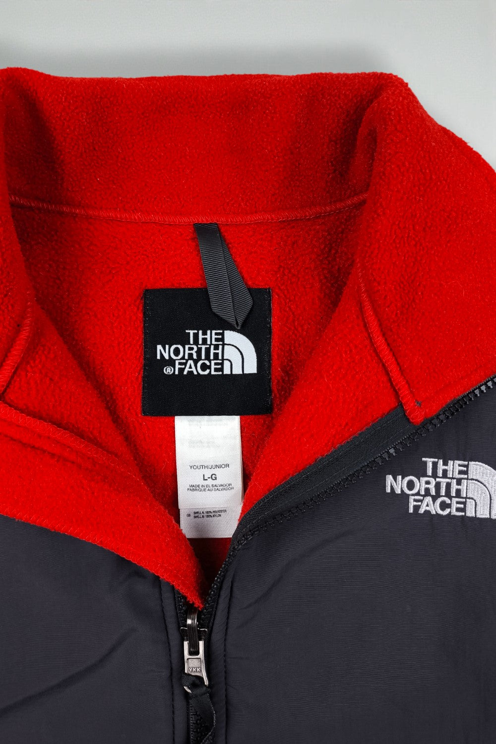 Giacca in pile vintage The North Face rossa/grigio scuro | Giacca da esterno con cerniera completa per ragazzi