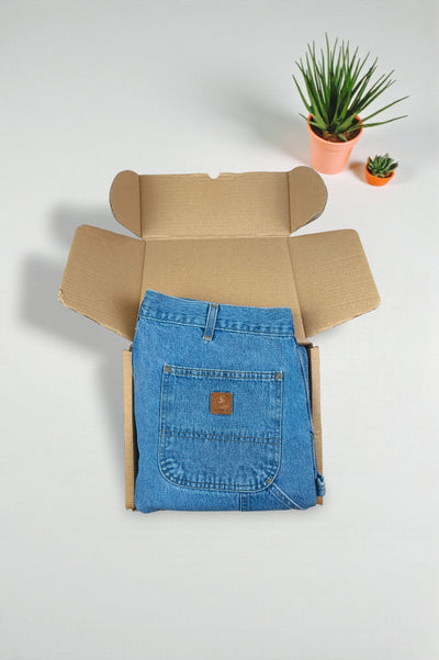 Pantaloni da carpentiere vintage Carhartt B13 STW in denim blu | Abbigliamento da lavoro anni 2000