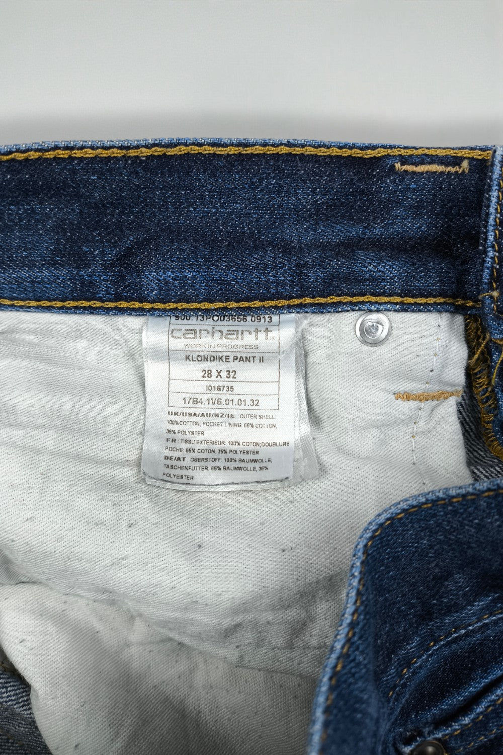 Jeans Carhartt Klondike Pant II vintage in denim blu | Gamba dritta da lavoro