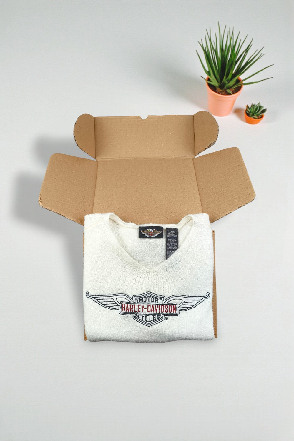 Maglione lavorato a maglia con logo Harley-Davidson vintage bianco | Abbigliamento motociclistico anni 2000