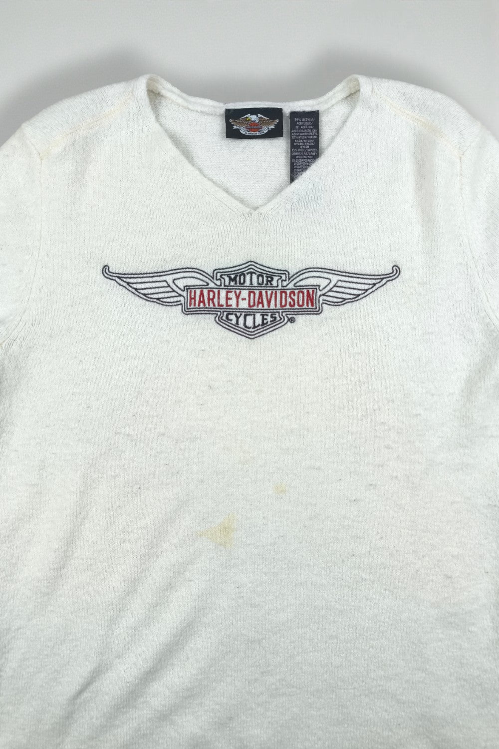 Maglione lavorato a maglia con logo Harley-Davidson vintage bianco | Abbigliamento motociclistico anni 2000
