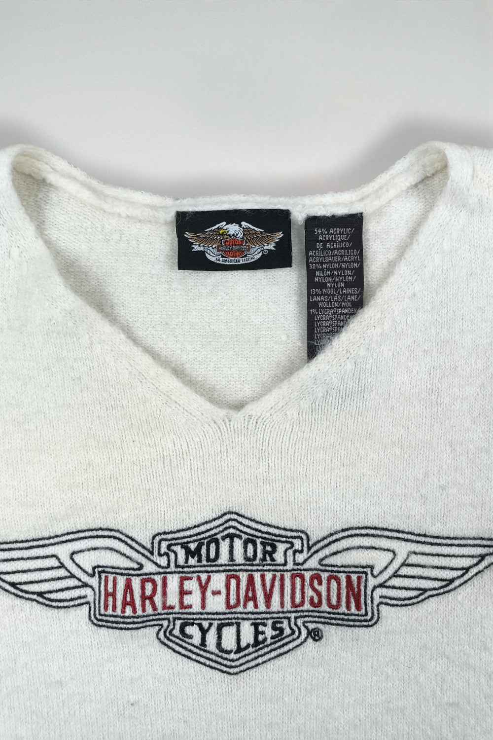 Maglione lavorato a maglia con logo Harley-Davidson vintage bianco | Abbigliamento motociclistico anni 2000