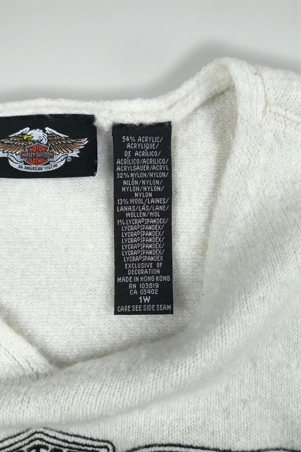 Maglione lavorato a maglia con logo Harley-Davidson vintage bianco | Abbigliamento motociclistico anni 2000