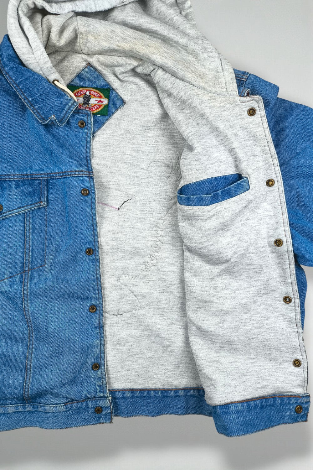 Giacca in denim vintage Harley-Davidson Eagle Flag blu | Giubbotto da lavoro con cappuccio anni '90