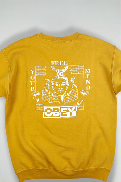 Obey Free Your Mind Graphic Sweatshirt Yellow | Modern Streetwear Crewneck