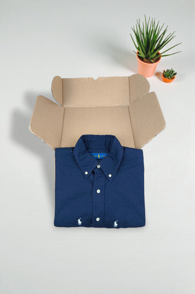 Second-hand Polo Ralph Lauren All-Over Pony Logo Oxford Shirt Navy Blue | Classic Fit Casual Shirt