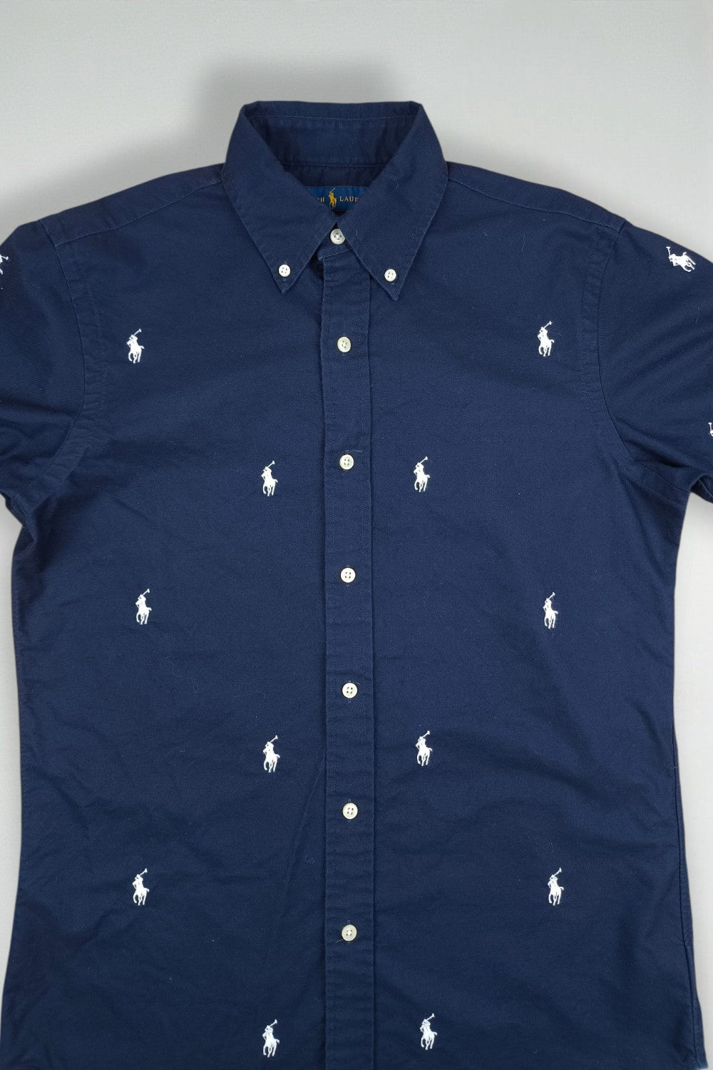 Second-hand Polo Ralph Lauren All-Over Pony Logo Oxford Shirt Navy Blue | Classic Fit Casual Shirt
