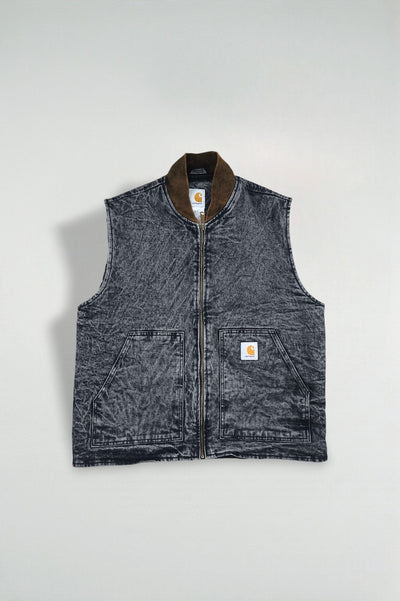 Reworked Carhartt Duck Vest Acid Wash Black | Workwear Utility Outerwear