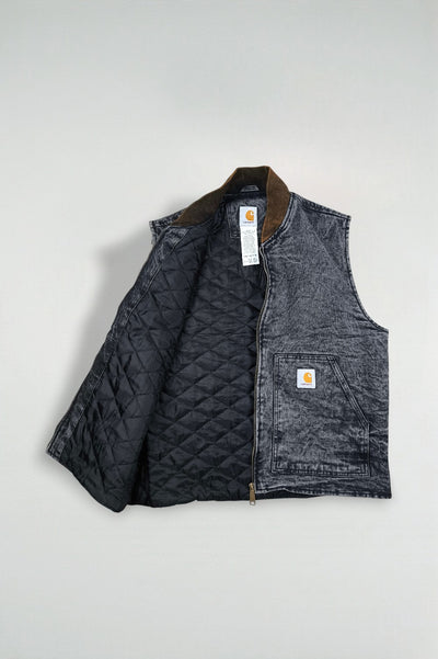 Reworked Carhartt Duck Vest Acid Wash Black | Workwear Utility Outerwear