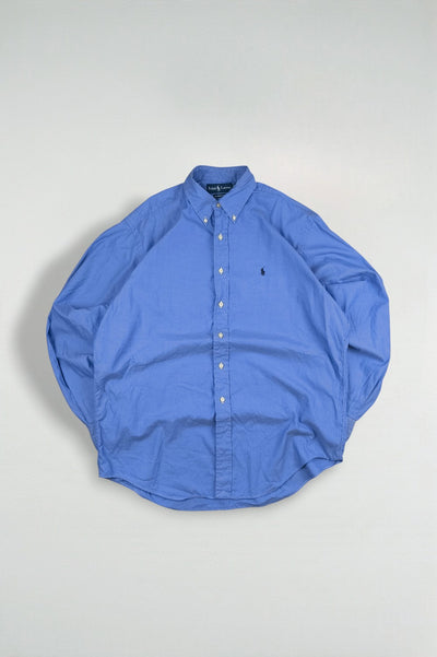 Vintage Ralph Lauren Classic Fit Button Down Oxford Shirt Blue | 1990s Casual Cotton Shirt