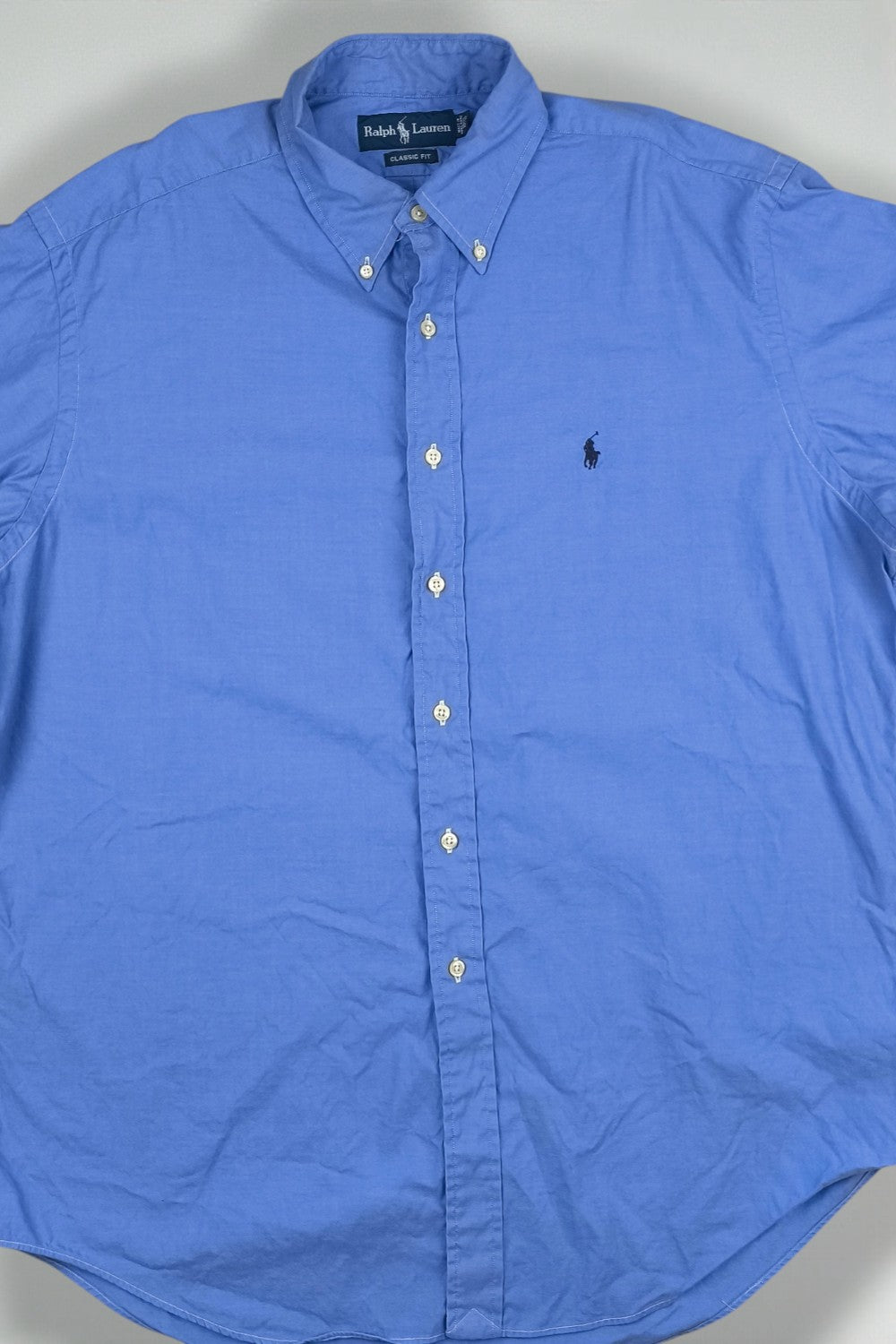 Vintage Ralph Lauren Classic Fit Button Down Oxford Shirt Blue | 1990s Casual Cotton Shirt
