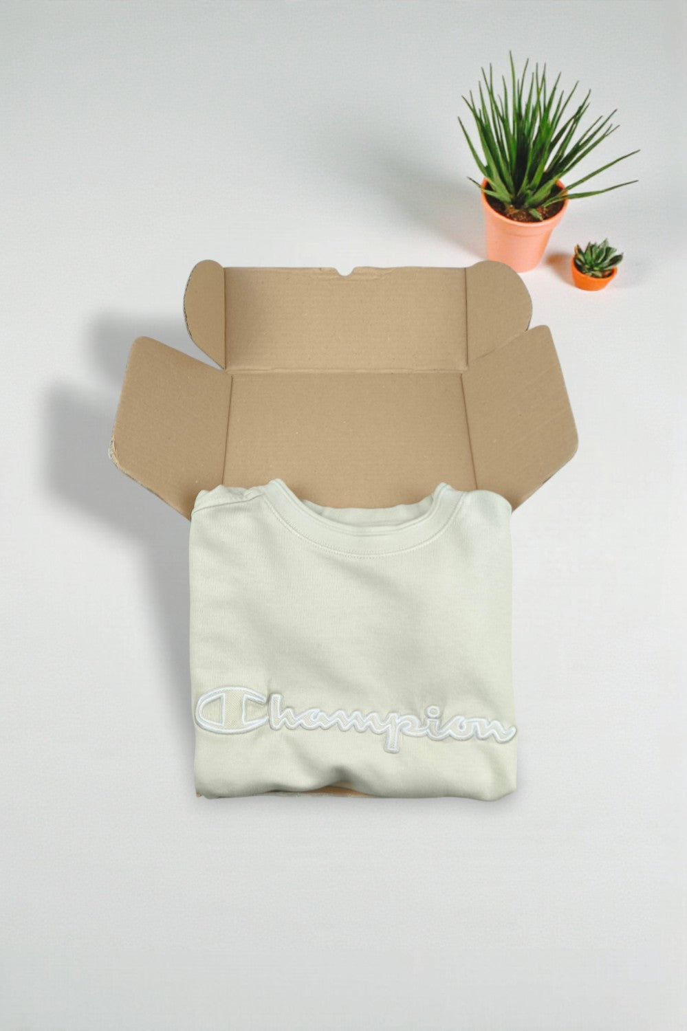 Vintage Champion Script Logo Sweatshirt Cream White | 2000s Athletic Apparel