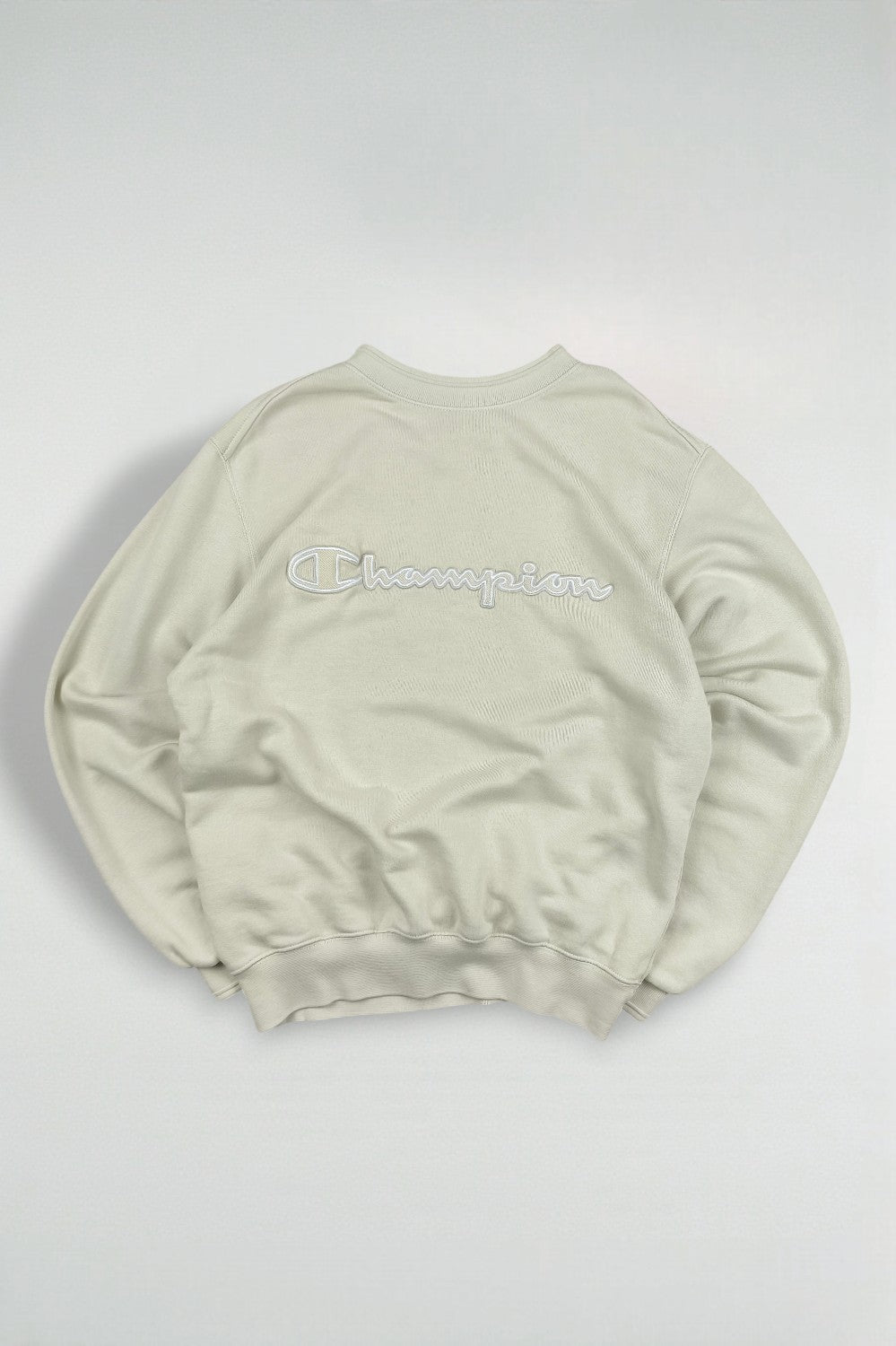 Vintage Champion Script Logo Sweatshirt Cream White | 2000s Athletic Apparel