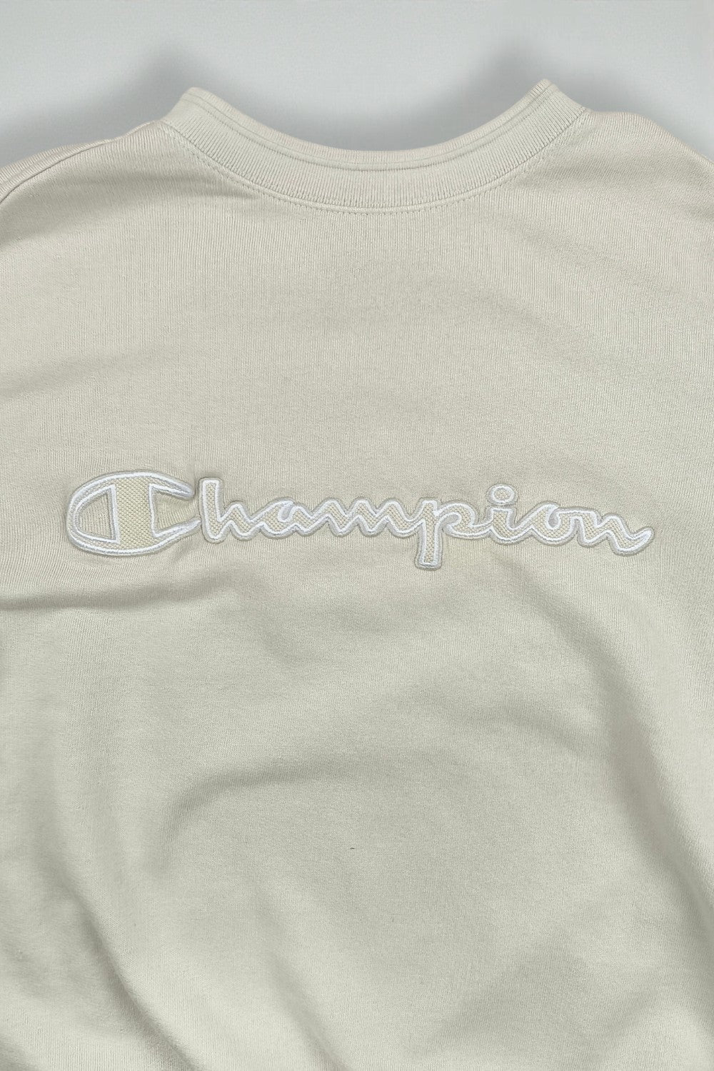 Vintage Champion Script Logo Sweatshirt Cream White | 2000s Athletic Apparel