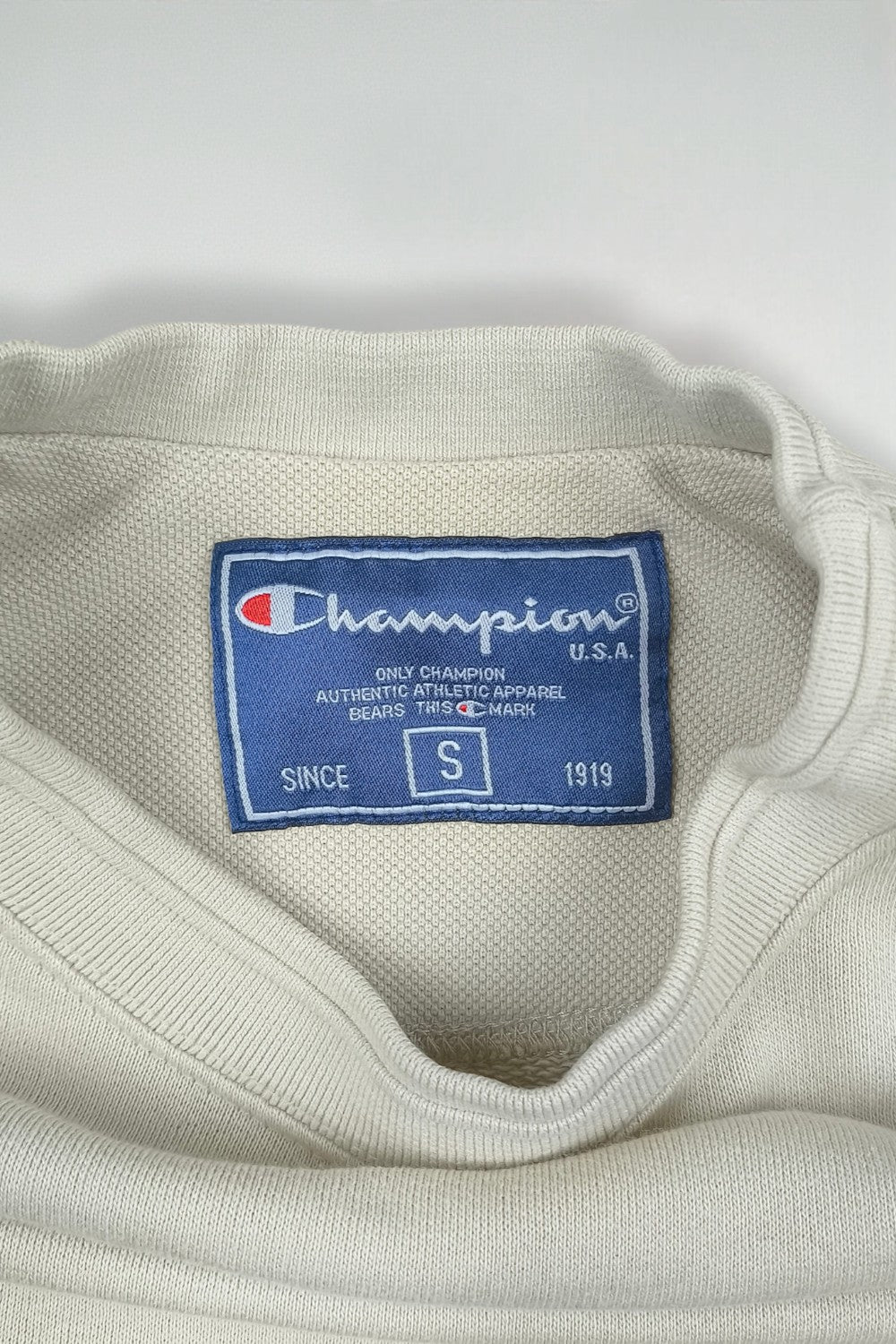 Vintage Champion Script Logo Sweatshirt Cream White | 2000s Athletic Apparel