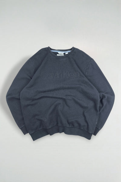 Second-hand Calvin Klein Embroidered Logo Sweatshirt Faded Black | 2010s Soft Touch Fleece