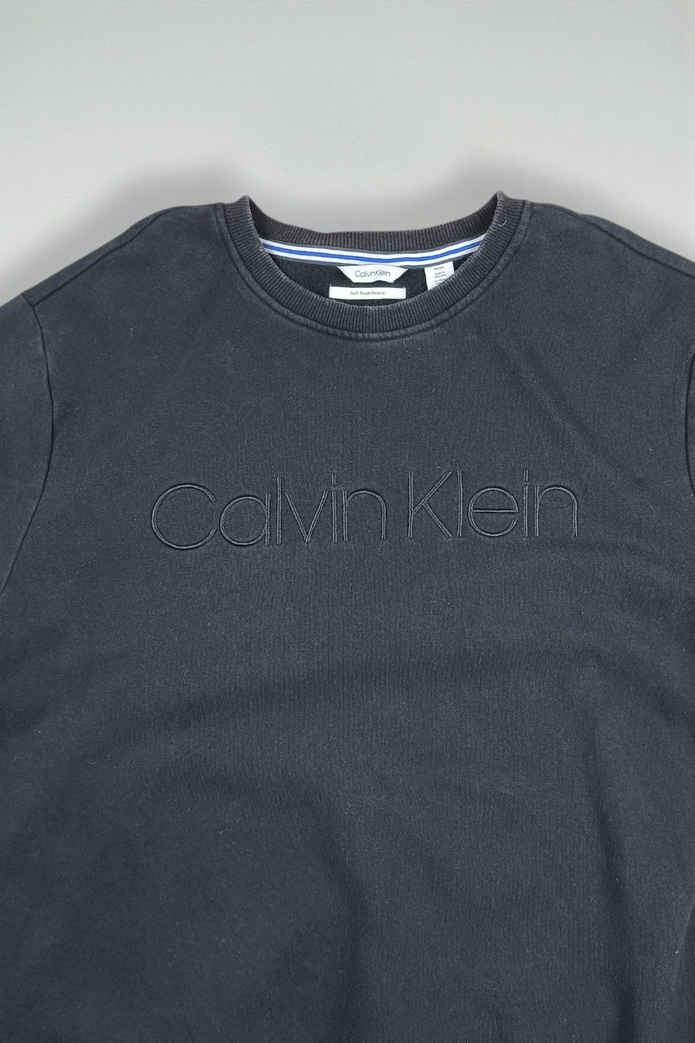 Second-hand Calvin Klein Embroidered Logo Sweatshirt Faded Black | 2010s Soft Touch Fleece