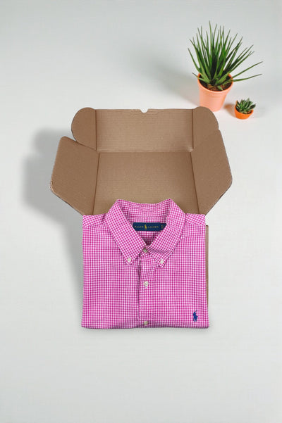 Vintage Polo Ralph Lauren Gingham Button-Down Shirt Pink White | Classic Casual Cotton Shirt