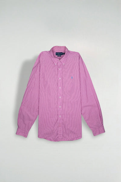 Ralph Lauren Custom Fit Striped Button Down Shirt Pink White | Classic Casual Oxford Style