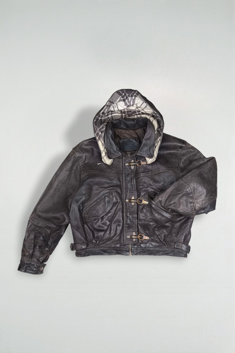 Giacca in pelle vintage Tanner's Paris marrone | Giacca con cappuccio anni '90