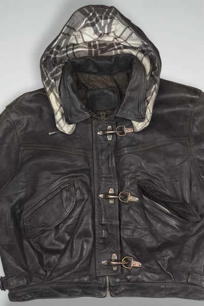 Giacca in pelle vintage Tanner's Paris marrone | Giacca con cappuccio anni '90