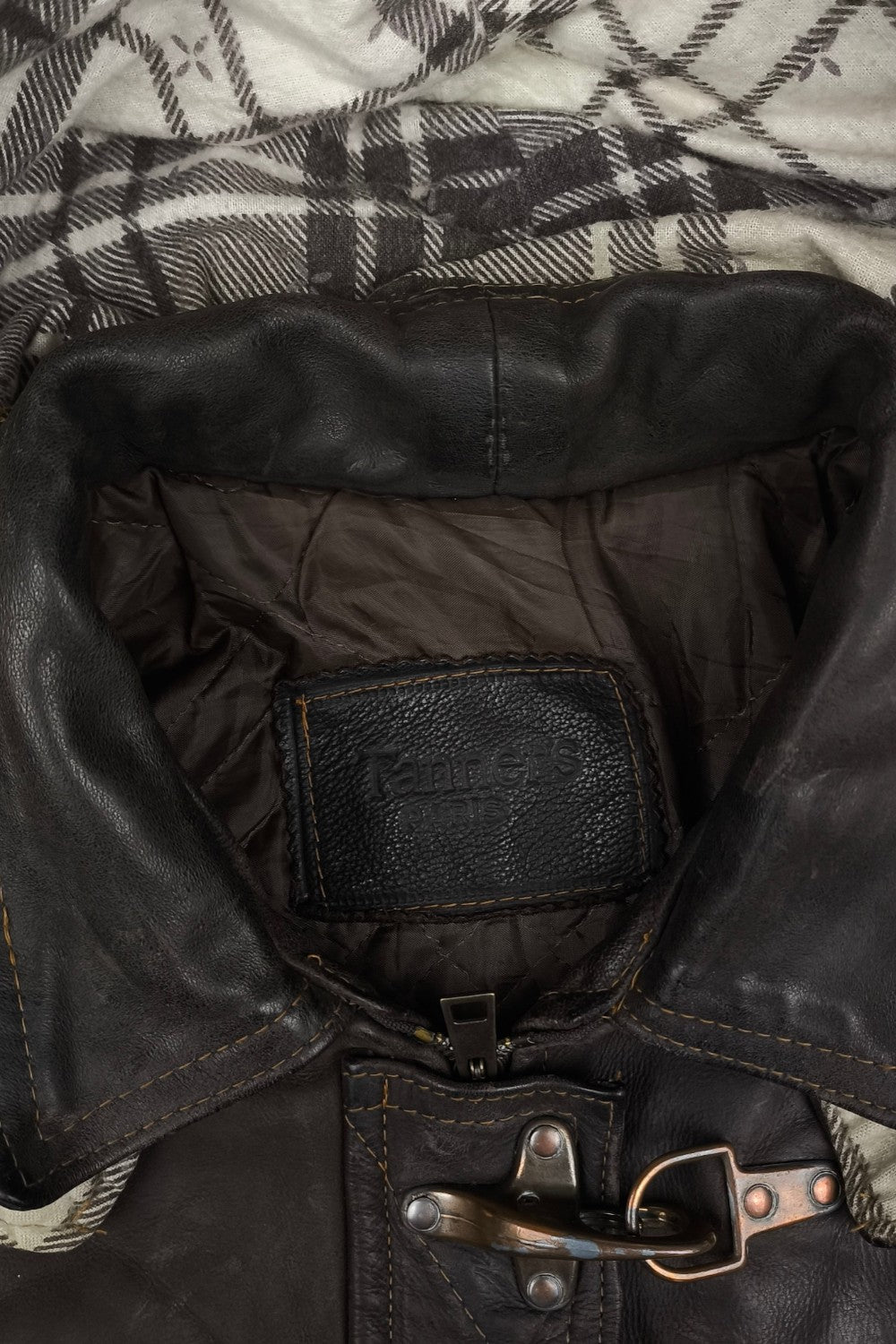 Giacca in pelle vintage Tanner's Paris marrone | Giacca con cappuccio anni '90