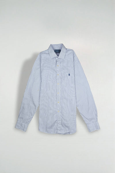 Vintage Polo Ralph Lauren Striped Button Up Shirt White Purple | Classic Casual Oxford Style