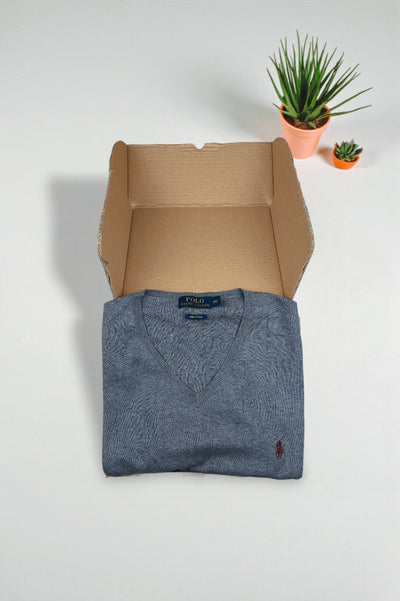 Maglione Polo Ralph Lauren con scollo a V grigio di seconda mano | Maglieria classica anni 2010