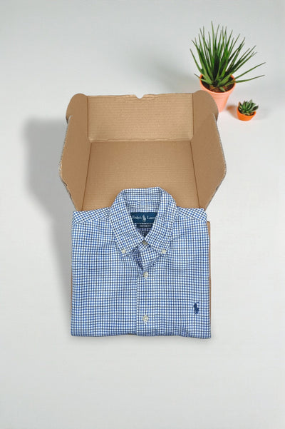 Ralph Lauren Check Shirt Blue White Custom Fit Cotton | Casual