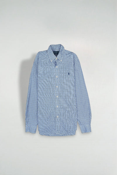 Ralph Lauren Check Shirt Blue White Custom Fit Cotton | Casual