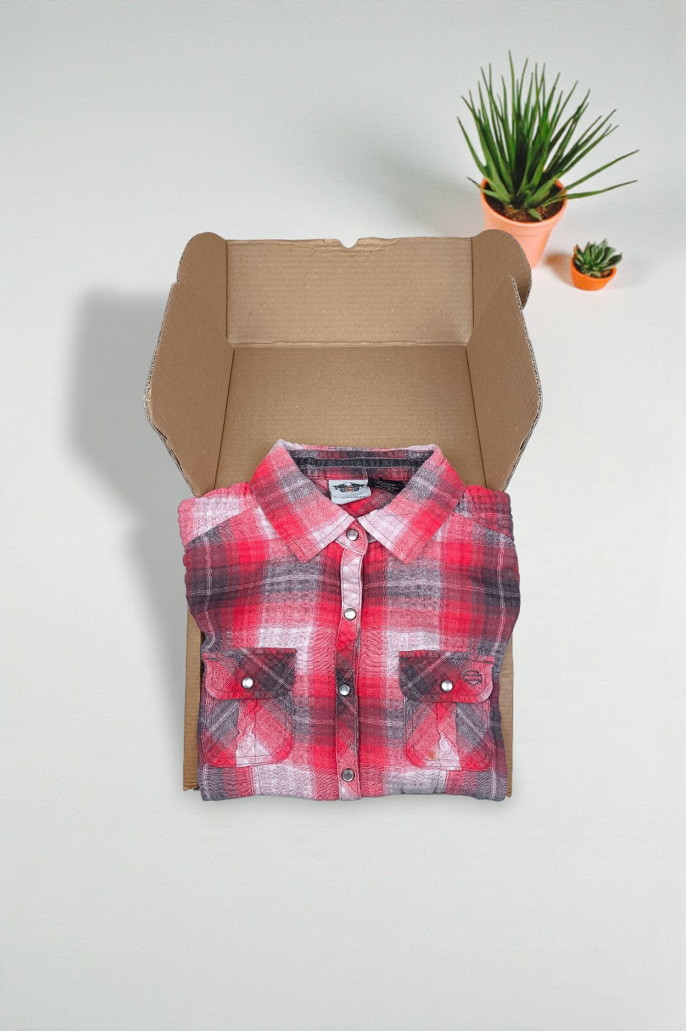 Harley-Davidson Plaid Short Sleeve Shirt Red Grey | Women Casual