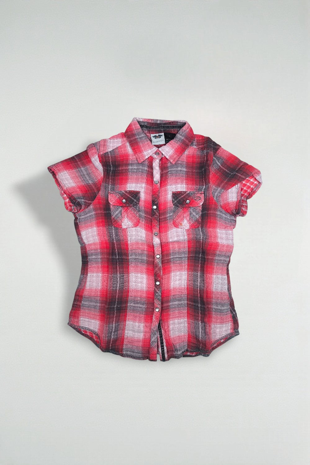 Harley-Davidson Plaid Short Sleeve Shirt Red Grey | Women Casual