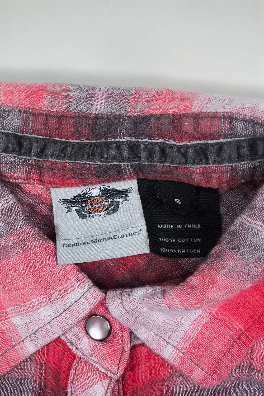 Harley-Davidson Plaid Short Sleeve Shirt Red Grey | Women Casual
