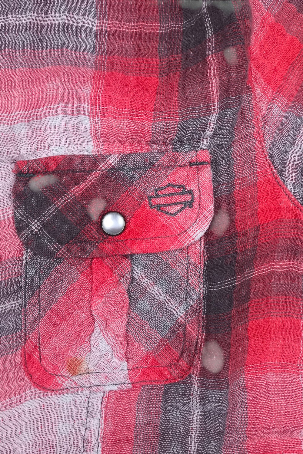 Harley-Davidson Plaid Short Sleeve Shirt Red Grey | Women Casual