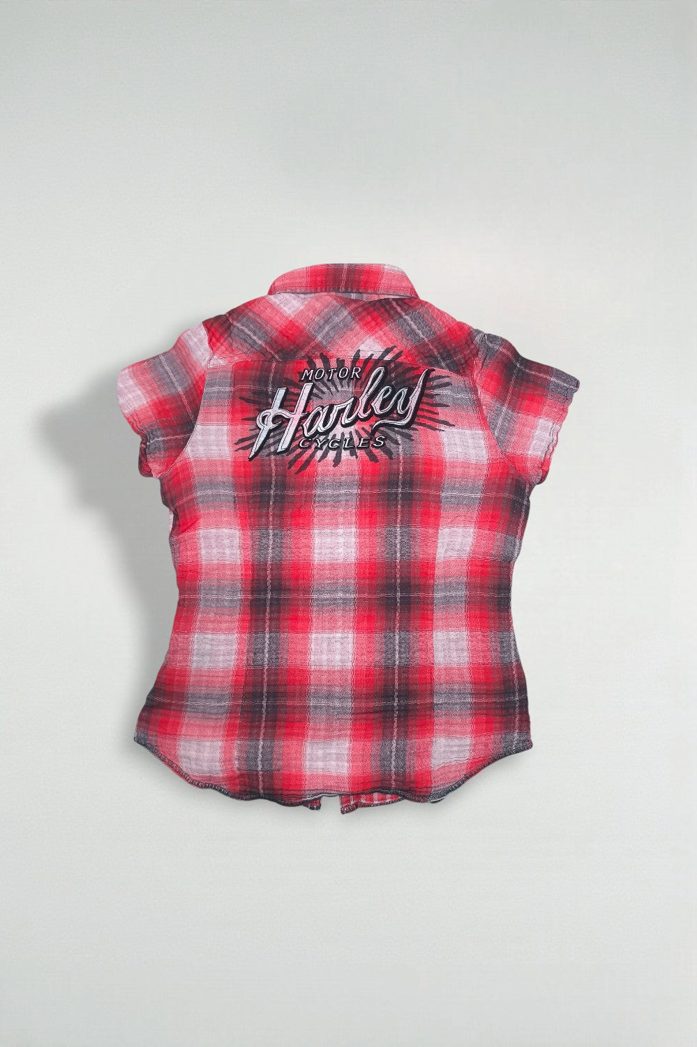 Harley-Davidson Plaid Short Sleeve Shirt Red Grey | Women Casual