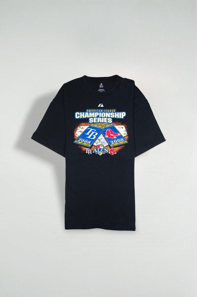 Vintage Majestic ALCS 2008 MLB T-Shirt Black 2XL Playoffs
