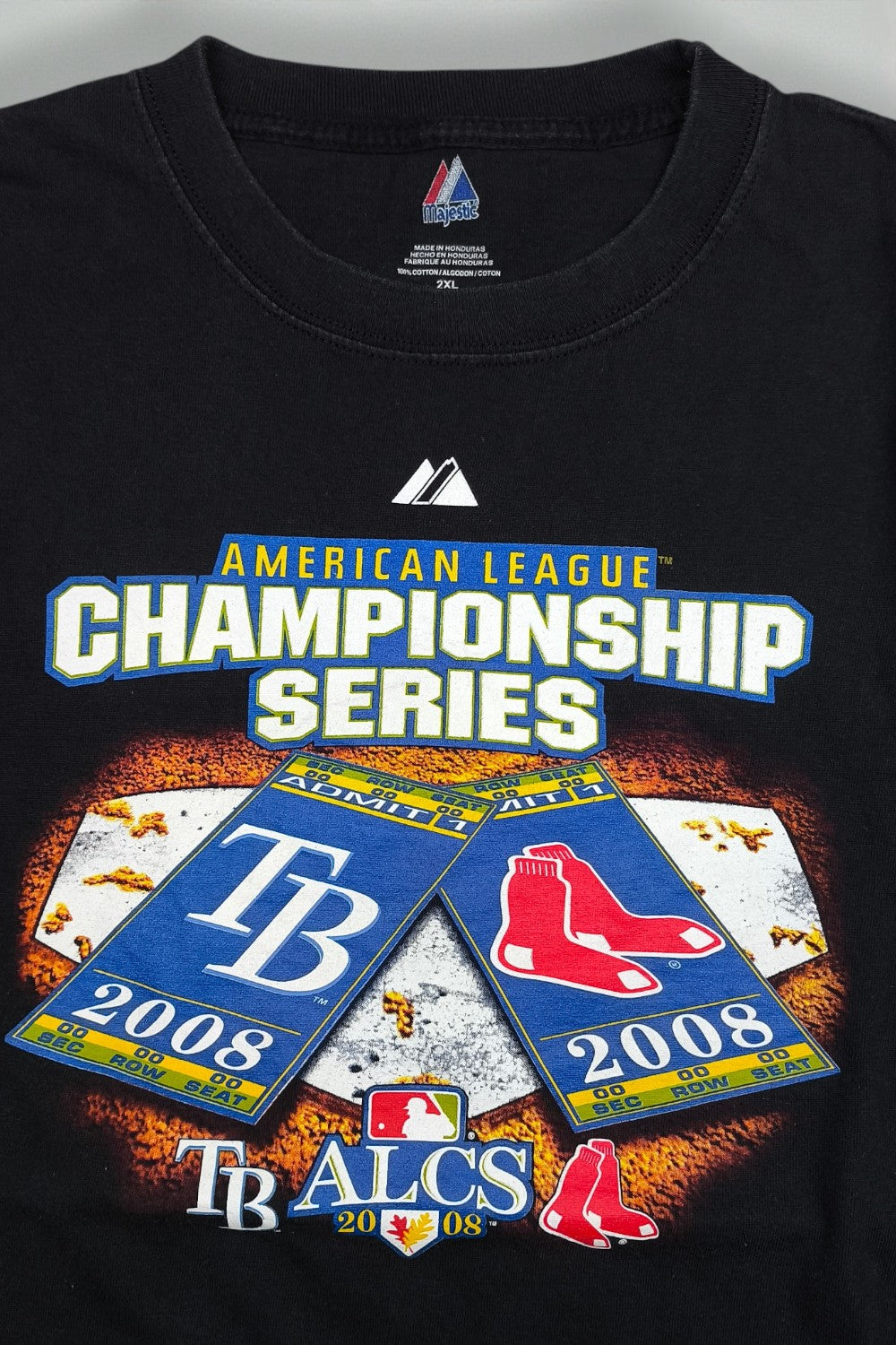 Vintage Majestic ALCS 2008 MLB T-Shirt Black 2XL Playoffs
