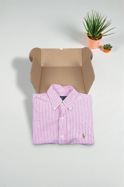 Polo Ralph Lauren Striped Oxford Shirt Pink White | Slim Fit Casual
