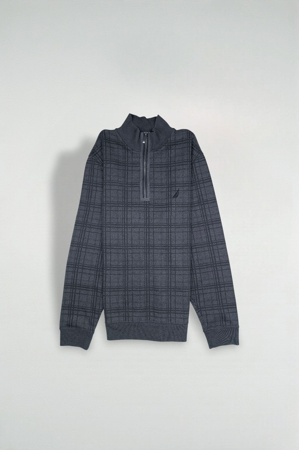 Nautica Quarter Zip Sweatshirt Grey Checkered XL | Casual Pullover