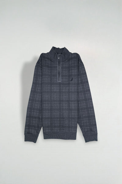 Nautica Quarter Zip Sweatshirt Grey Checkered XL | Casual Pullover