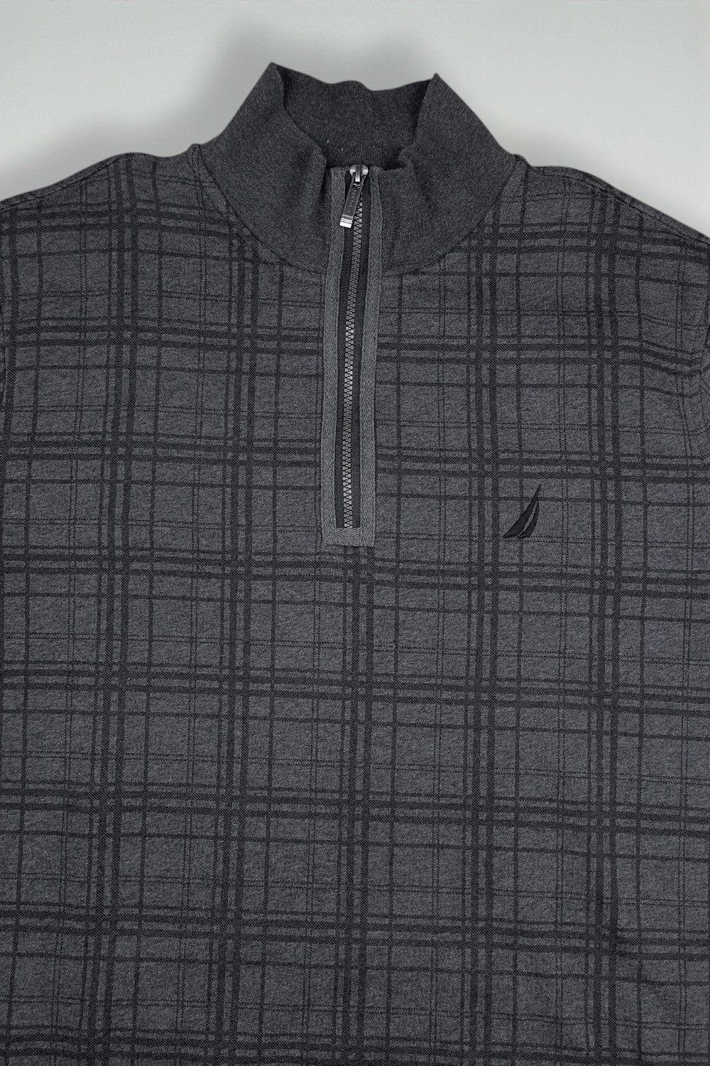 Nautica Quarter Zip Sweatshirt Grey Checkered XL | Casual Pullover