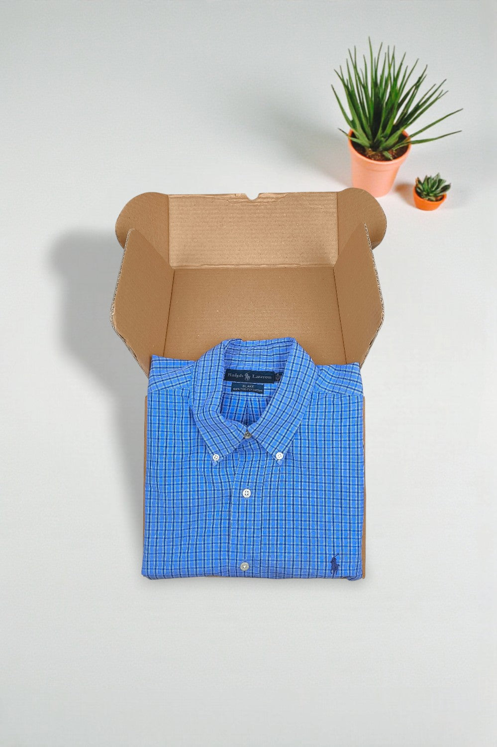 Ralph Lauren Blake Shirt Blue Plaid Cotton Button Down XL