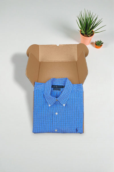 Ralph Lauren Blake Shirt Blue Plaid Cotton Button Down XL