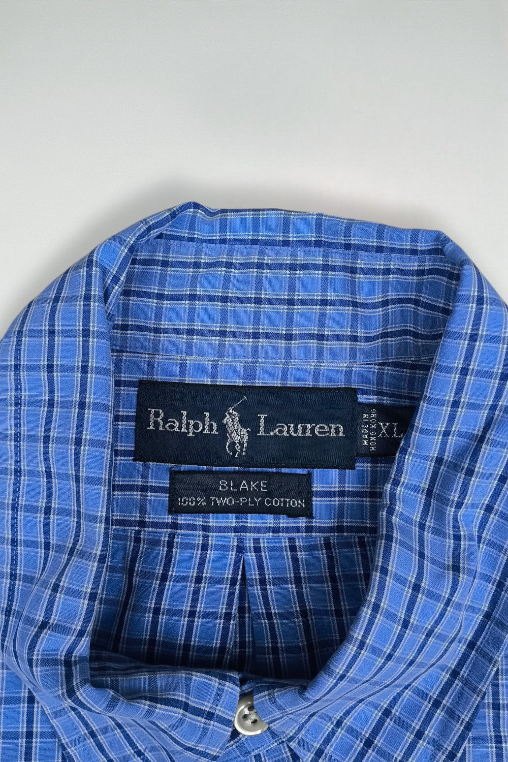 Ralph Lauren Blake Shirt Blue Plaid Cotton Button Down XL