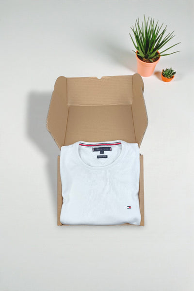 Vintage Tommy Hilfiger Cotton Knit Sweater White | Classic Crewneck