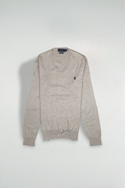 Vintage Polo Ralph Lauren V-Neck Sweater Beige | Classic Knit